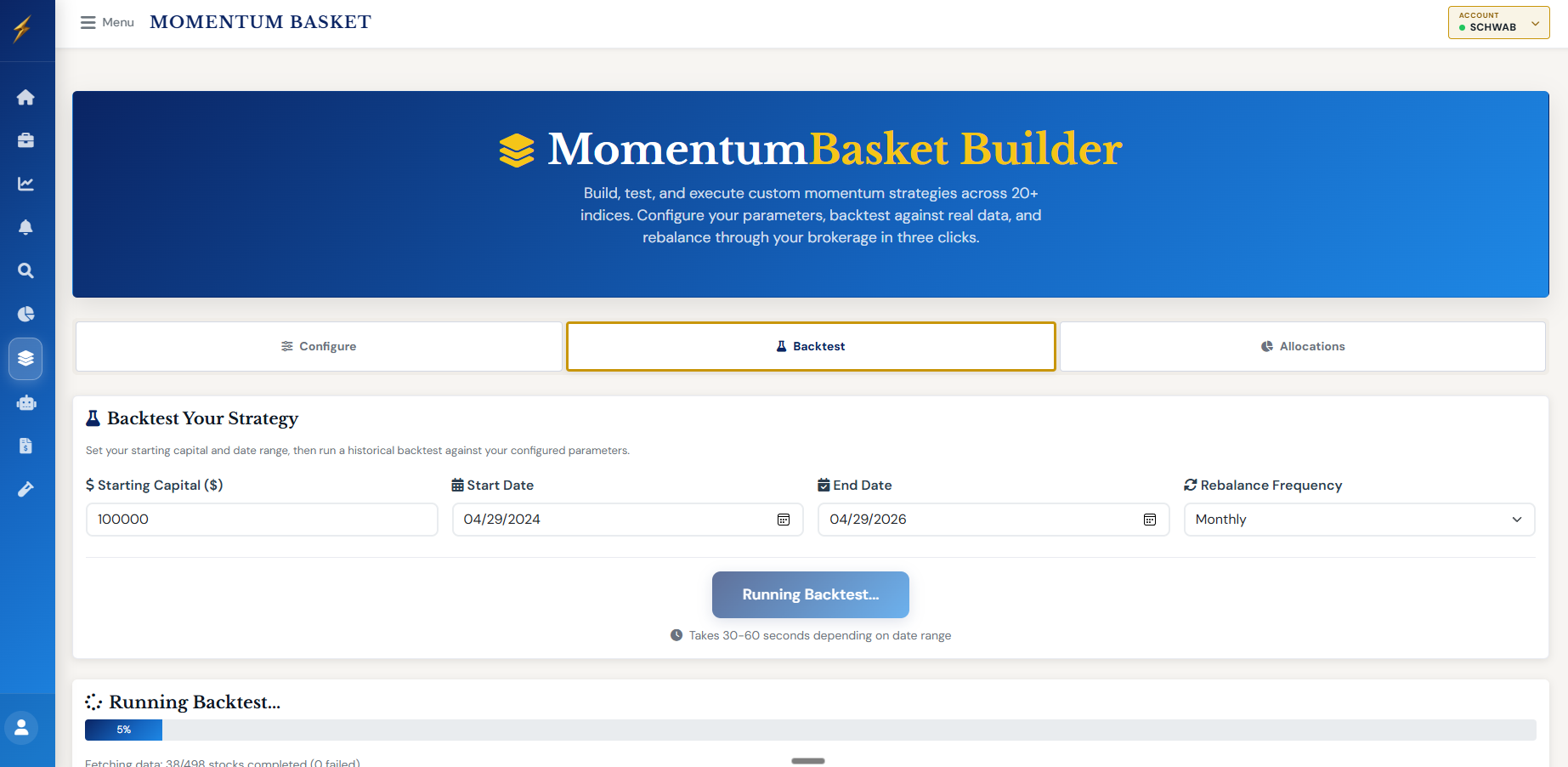 SignalStrike Backtest — test any configuration against years of historical data